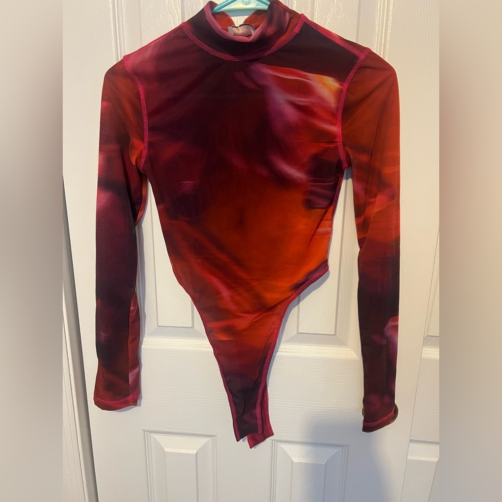 Oh Polly Vibrant Red and Orange Long Sleeve Bodysuit